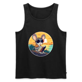 Maus niedlicher lustiger Cartoon Kawaii Buchstrand - Männer Premium Bio Tank Top - Schwarz - Vorne - AI Model Male 178 light (178cm)