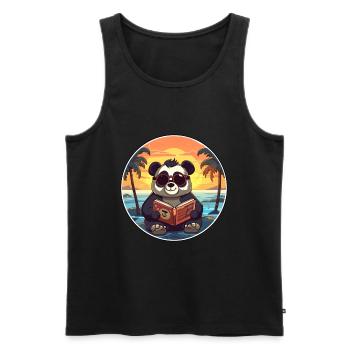 Panda Mignon Dessin Animé Drôle Kawaii Livre Plage - Débardeur bio Premium Homme - noir - Devant - Michal (187cm)