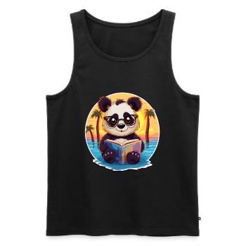 Panda Mignon Drôle Dessin Animé Kawaii Livre Plage - Débardeur bio Premium Homme - noir - Devant - Michal (187cm)