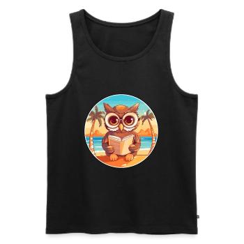 Eule Niedliche Lustige Karikatur Kawaii Buch Strand - Männer Premium Bio Tank Top - Schwarz - Vorne - Michal (187cm)