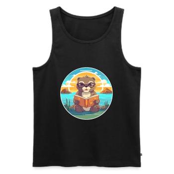 Otter Niedliche Lustige Karikatur Kawaii Buch Strand - Männer Premium Bio Tank Top - Schwarz - Vorne - Michal (187cm)