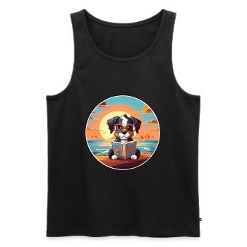 Poode Chien Mignon Drôle Dessin Animé Kawaii Livre Plage - Débardeur bio Premium Homme - noir - Devant - AI Model Male 178 light (178cm)