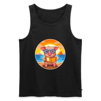 Cochon Mignon Drôle Dessin Animé Kawaii Livre Plage - Débardeur bio Premium Homme - noir - Devant - Michal (187cm)