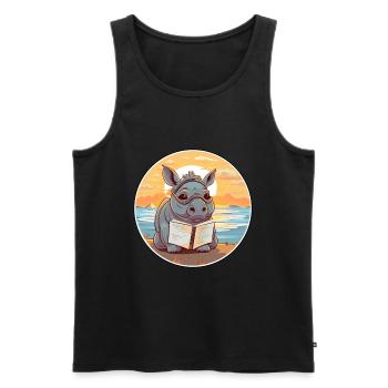 Rhino mignon drôle dessin animé Kawaii livre plage - Débardeur bio Premium Homme - noir - Devant - Michal (187cm)
