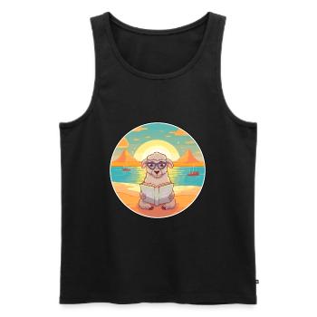 Schaf-niedlicher lustiger Cartoon-Kawaii-Buch-Strand - Männer Premium Bio Tank Top - Schwarz - Vorne - Michal (187cm)