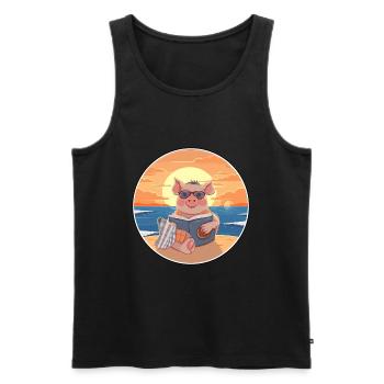 Cochon Mignon Drôle Dessin Animé Kawaii Livre Plage - Débardeur bio Premium Homme - noir - Devant - Michal (187cm)