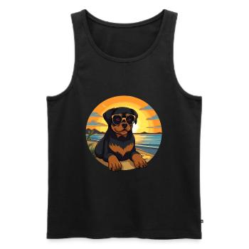 Rottweiler Chien Drôle De Dessin Animé Kawaii Livre Plage - Débardeur bio Premium Homme - noir - Devant - AI Model Male 178 light (178cm)
