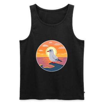 Mouette Mignon Drôle Dessin Animé Kawaii Livre Plage - Débardeur bio Premium Homme - noir - Devant - Michal (187cm)