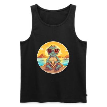 Turtle Cute Funny Cartoon Kawaii Book Beach - Men's Premium Organic Tank Top - black - Front - Michal (187cm)