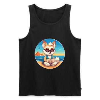 Wolf niedlicher lustiger Cartoon Kawaii Buchstrand - Männer Premium Bio Tank Top - Schwarz - Vorne - Michal (187cm)