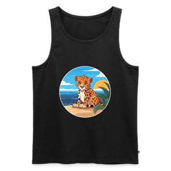 Amur Leopard Watercolor Cartoon Kawaii Clipart Pet - Men's Premium Organic Tank Top - black - Front - AI Model Male 178 light (178cm)