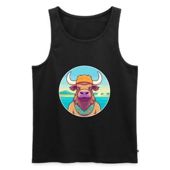 Buffalo Watercolor Cartoon Kawaii Clipart Animal - Men's Premium Organic Tank Top - black - Front - Michal (187cm)