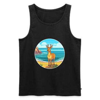 Hirsch Aquarell Karikatur Kawaii Clipart Tier - Männer Premium Bio Tank Top - Schwarz - Vorne - Michal (187cm)