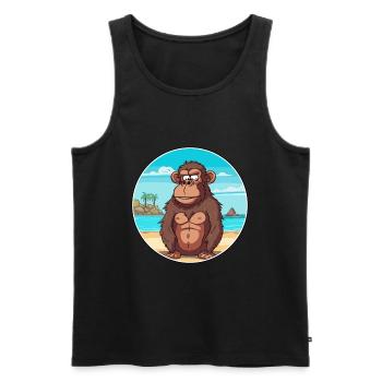 Babouin aquarelle dessin animé Kawaii Clipart Animal - Débardeur bio Premium Homme - noir - Devant - AI Model Male 178 light (178cm)