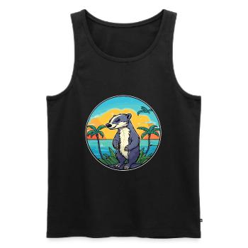 Blaireau Aquarelle Dessin Animé Kawaii Clipart Animal - Débardeur bio Premium Homme - noir - Devant - AI Model Male 178 light (178cm)
