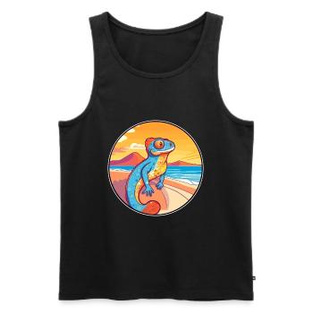 Chameleon Watercolor Cartoon Kawaii Clipart Animal - Men's Premium Organic Tank Top - black - Front - Michal (187cm)