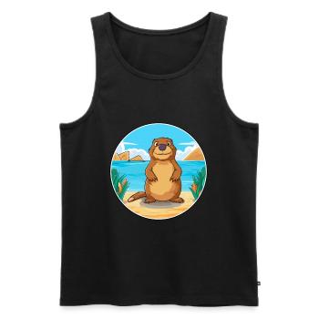 Beaver Watercolor Cartoon Kawaii Clipart Animal - Men's Premium Organic Tank Top - black - Front - Michal (187cm)