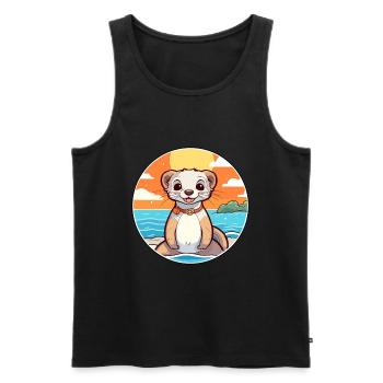 Ferret Watercolor Cartoon Kawaii Clipart Animal - Men's Premium Organic Tank Top - black - Front - Michal (187cm)