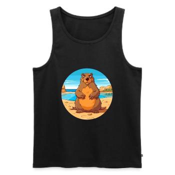 Und täglich grüßt das Murmeltier Aquarell Karikatur Kawaii Clipart Tier - Männer Premium Bio Tank Top - Schwarz - Vorne - Michal (187cm)