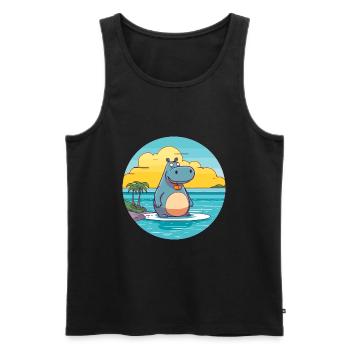 Nilpferd Aquarell Cartoon Kawaii Clipart Tier - Männer Premium Bio Tank Top - Schwarz - Vorne - Michal (187cm)