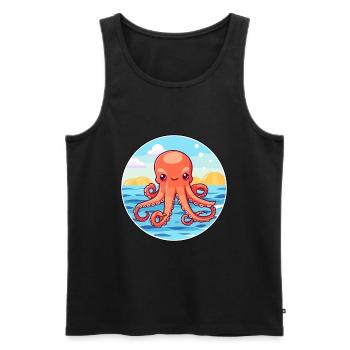 Poulpe aquarelle dessin animé kawaii Clipart Animal - Débardeur bio Premium Homme - noir - Devant - Michal (187cm)