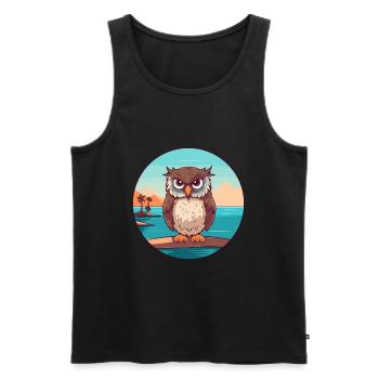 Owl Watercolor Cartoon Kawaii Clipart Animal - Men's Premium Organic Tank Top - black - Front - Michal (187cm)