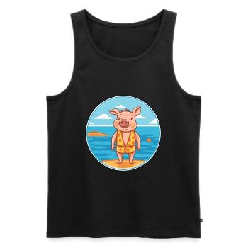 Pig Watercolor Cartoon Kawaii Clipart Animal - Men's Premium Organic Tank Top - black - Front - Michal (187cm)