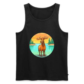 Moose Watercolor Cartoon Kawaii Clipart Animal - Men's Premium Organic Tank Top - black - Front - Michal (187cm)