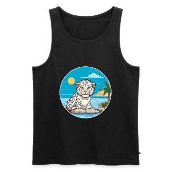 Léopard des neiges aquarelle dessin animé Kawaii Clipart animal de compagnie - Débardeur bio Premium Homme - noir - Devant - AI Model Male 178 light (178cm)