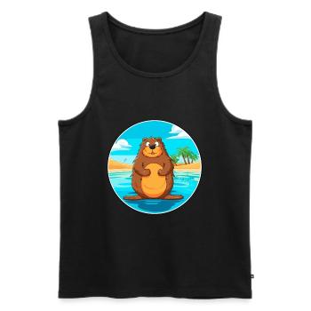 Beaver Watercolor Cartoon Kawaii Clipart Animal - Men's Premium Organic Tank Top - black - Front - Michal (187cm)