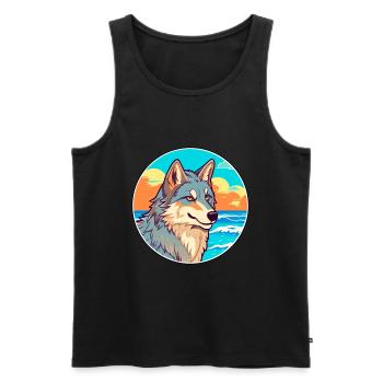 Wolf Aquarell Cartoon Kawaii Clipart Tier - Männer Premium Bio Tank Top - Schwarz - Vorne - AI Model Male 178 light (178cm)