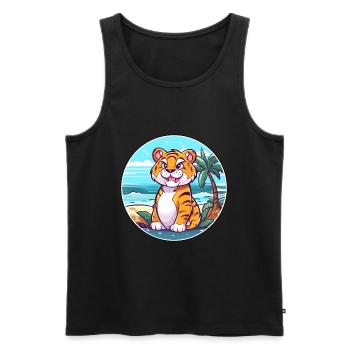 Tiger Watercolor Cartoon Kawaii Clipart Animal - Men's Premium Organic Tank Top - black - Front - AI Model Male 178 light (178cm)