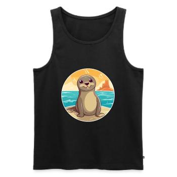 Siegel Aquarell Karikatur Kawaii Clipart Tier - Männer Premium Bio Tank Top - Schwarz - Vorne - Michal (187cm)