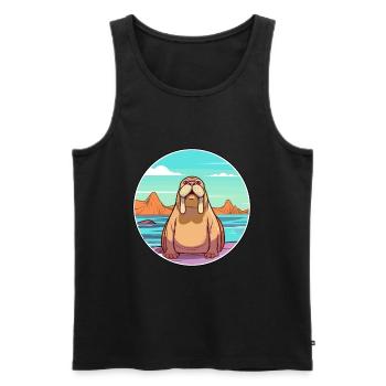 Morse aquarelle dessin animé Kawaii Clipart Animal - Débardeur bio Premium Homme - noir - Devant - Michal (187cm)