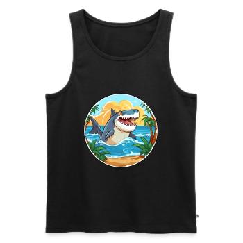 Requin aquarelle dessin animé kawaii Clipart Animal - Débardeur bio Premium Homme - noir - Devant - Michal (187cm)