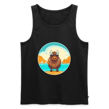 Yak aquarelle dessin animé Kawaii Clipart Animal - Débardeur bio Premium Homme - noir - Devant - Michal (187cm)