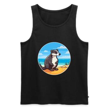 Blaireau Aquarelle Dessin Animé Kawaii Clipart Animal - Débardeur bio Premium Homme - noir - Devant - AI Model Male 178 light (178cm)