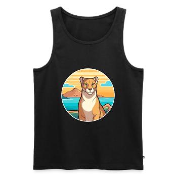 Cougar aquarelle dessin animé Kawaii Clipart Animal - Débardeur bio Premium Homme - noir - Devant - AI Model Male 178 light (178cm)