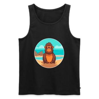 Babouin aquarelle dessin animé Kawaii Clipart Animal - Débardeur bio Premium Homme - noir - Devant - AI Model Male 178 light (178cm)