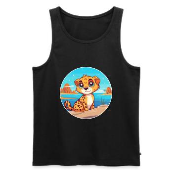 Cheetah Watercolor Cartoon Kawaii Clipart Animal - Men's Premium Organic Tank Top - black - Front - Michal (187cm)