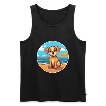 Chien aquarelle dessin animé Kawaii Clipart Animal - Débardeur bio Premium Homme - noir - Devant - Michal (187cm)