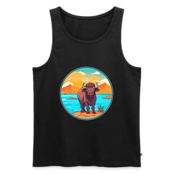 Buffalo Watercolor Cartoon Kawaii Clipart Animal - Men's Premium Organic Tank Top - black - Front - Michal (187cm)