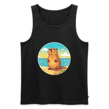 Und täglich grüßt das Murmeltier Aquarell Karikatur Kawaii Clipart Tier - Männer Premium Bio Tank Top - Schwarz - Vorne - Michal (187cm)