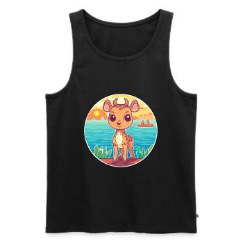Hirsch Aquarell Karikatur Kawaii Clipart Tier - Männer Premium Bio Tank Top - Schwarz - Vorne - Michal (187cm)