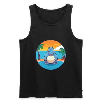 Nilpferd Aquarell Cartoon Kawaii Clipart Tier - Männer Premium Bio Tank Top - Schwarz - Vorne - Michal (187cm)