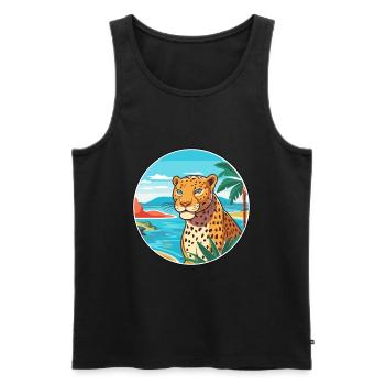 Jaguar Watercolor Cartoon Kawaii Clipart Animal - Men's Premium Organic Tank Top - black - Front - Michal (187cm)
