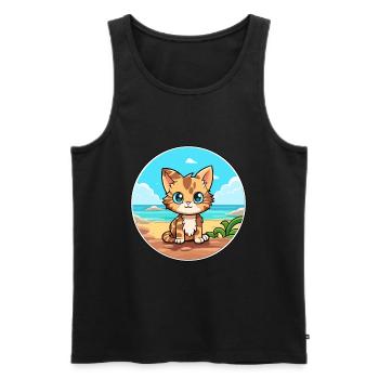 Chaton aquarelle dessin animé Kawaii Clipart Animal - Débardeur bio Premium Homme - noir - Devant - Michal (187cm)