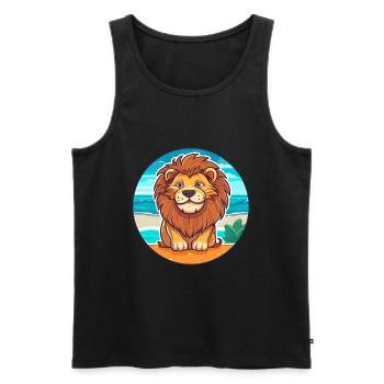 Lion aquarelle dessin animé Kawaii Clipart Animal - Débardeur bio Premium Homme - noir - Devant - Michal (187cm)