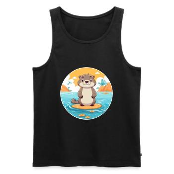 Loutre aquarelle dessin animé Kawaii Clipart Animal - Débardeur bio Premium Homme - noir - Devant - AI Model Male 178 light (178cm)