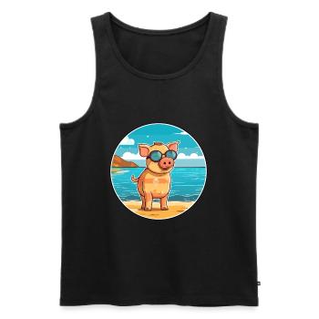 Pig Watercolor Cartoon Kawaii Clipart Animal - Men's Premium Organic Tank Top - black - Front - Michal (187cm)